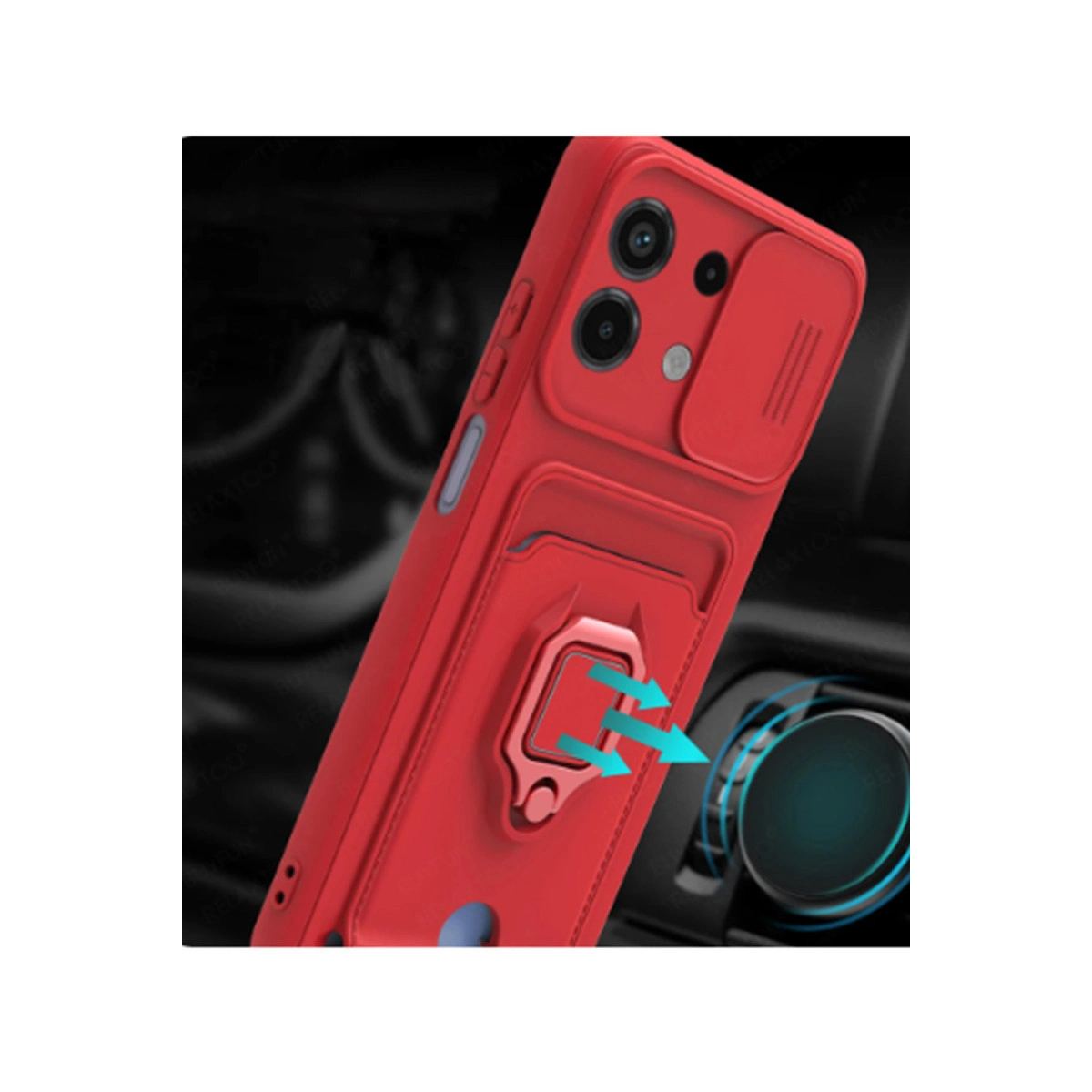 Xiaomi Redmi Note 13 4g Kılıf Zuma Kartvizitli Yüzüklü Silikon - Kırmızı