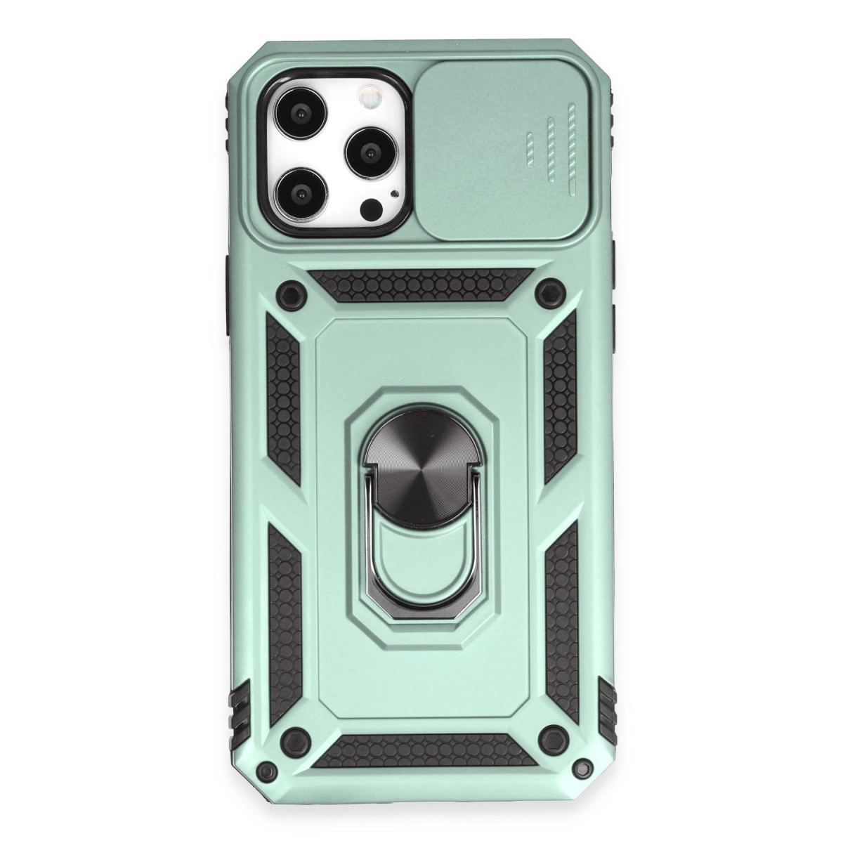 Apple İphone 12 Pro Max Kılıf Pars Lens Yüzüklü Silikon - Yeşil
