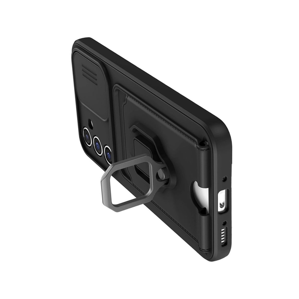 Samsung Galaxy A36 Kılıf Zuma Kartvizitli Yüzüklü Silikon - Siyah