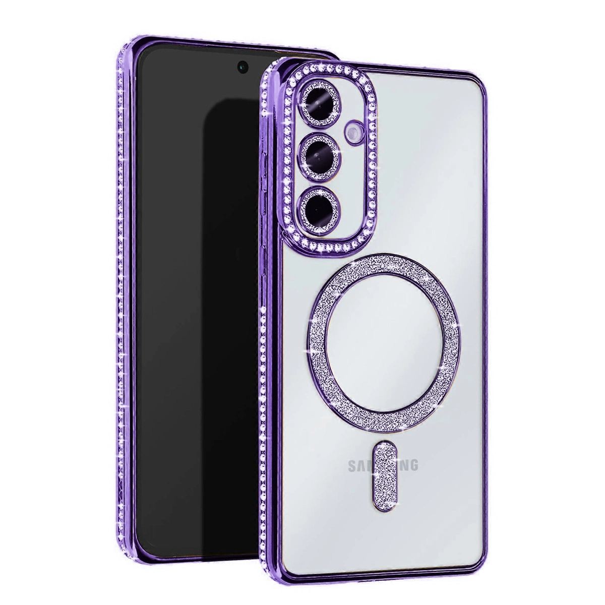 Samsung Galaxy S25 Kılıf Joke Simli Magneticsafe Kılıf - Derin Mor