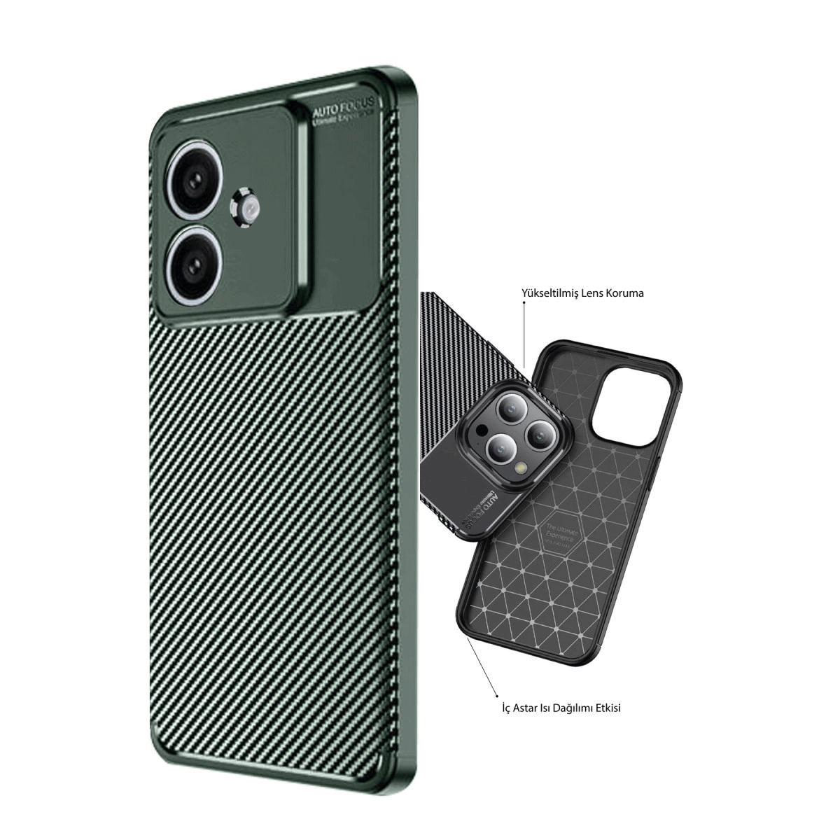 Oppo A3 Kılıf Auto Focus Karbon Kapak - Koyu Yeşil