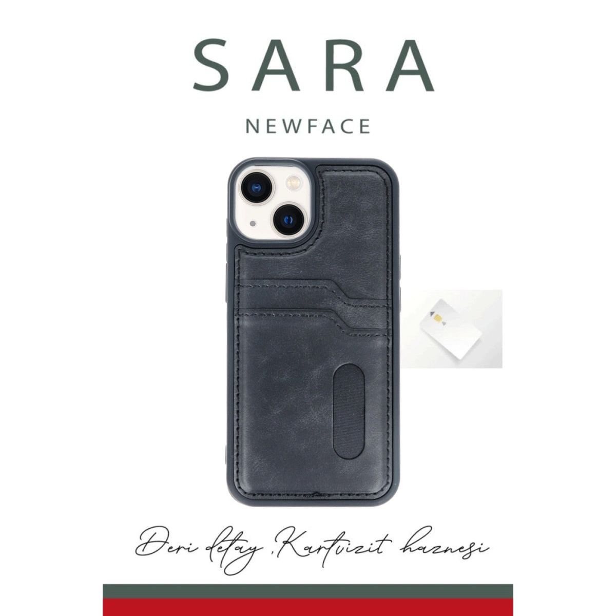 Apple İphone 14 Kılıf Sara Kartvizitli Deri Kılıf - Kırmızı