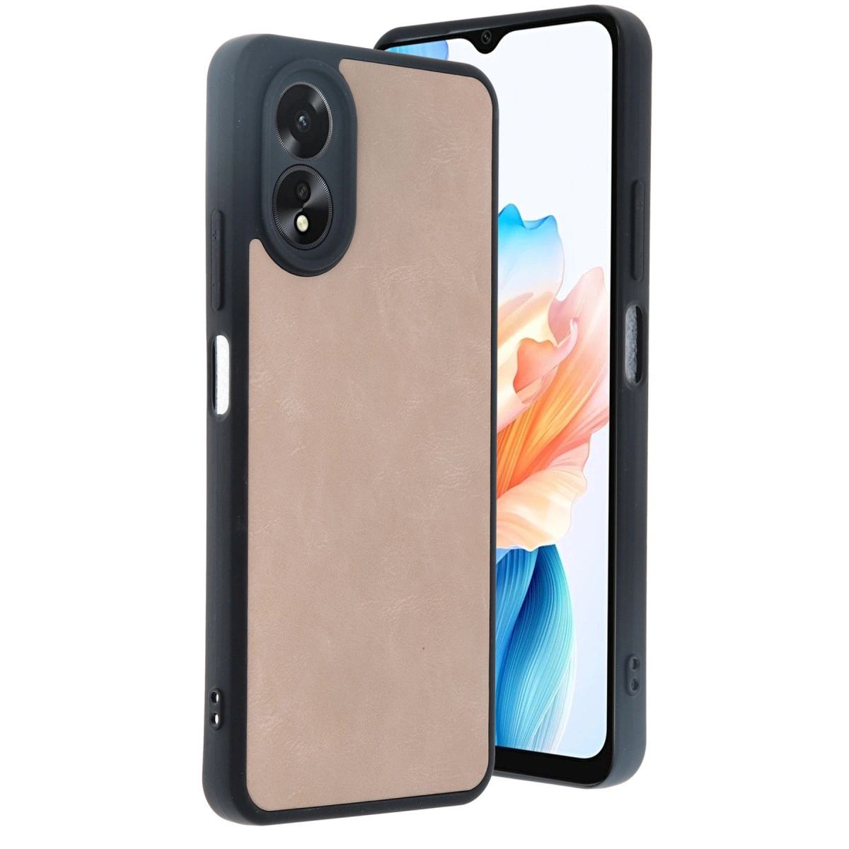 Oppo A38 Kılıf Aras Deri Kapak - Pudra