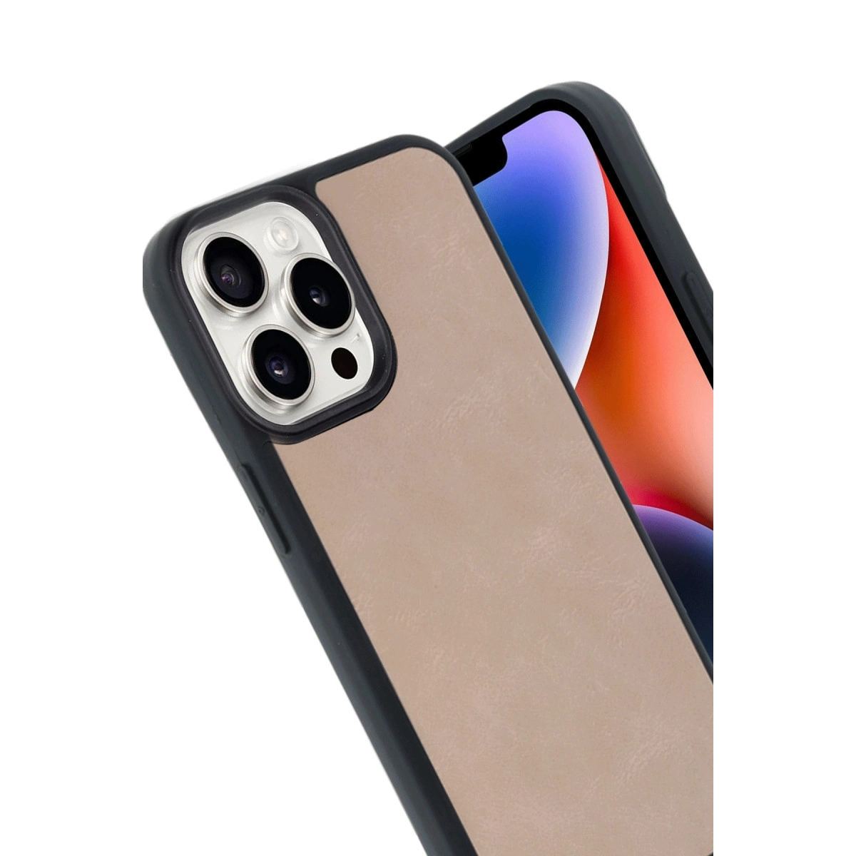 Apple İphone 14 Pro Max Kılıf Aras Deri Kapak - Pudra