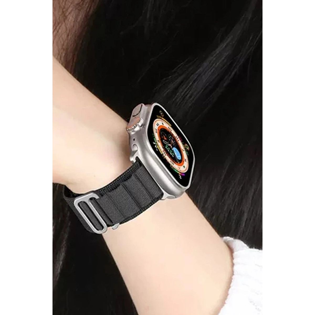 Apple Watch Ultra 49mm Mountain Kordon (saat Değildir) - Siyah-turuncu