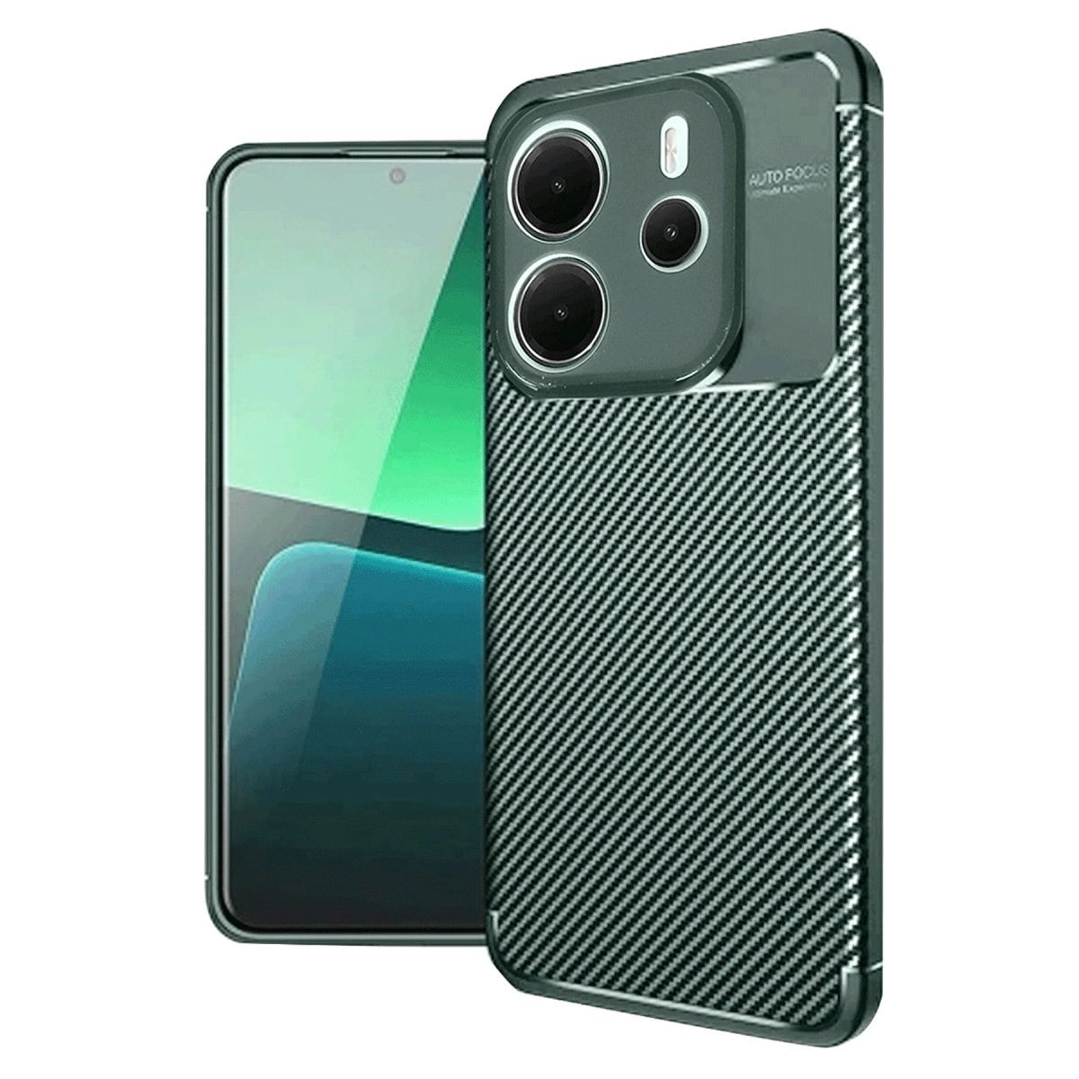 Xiaomi Redmi Note 14 4g Kılıf Auto Focus Karbon Kapak - Koyu Yeşil