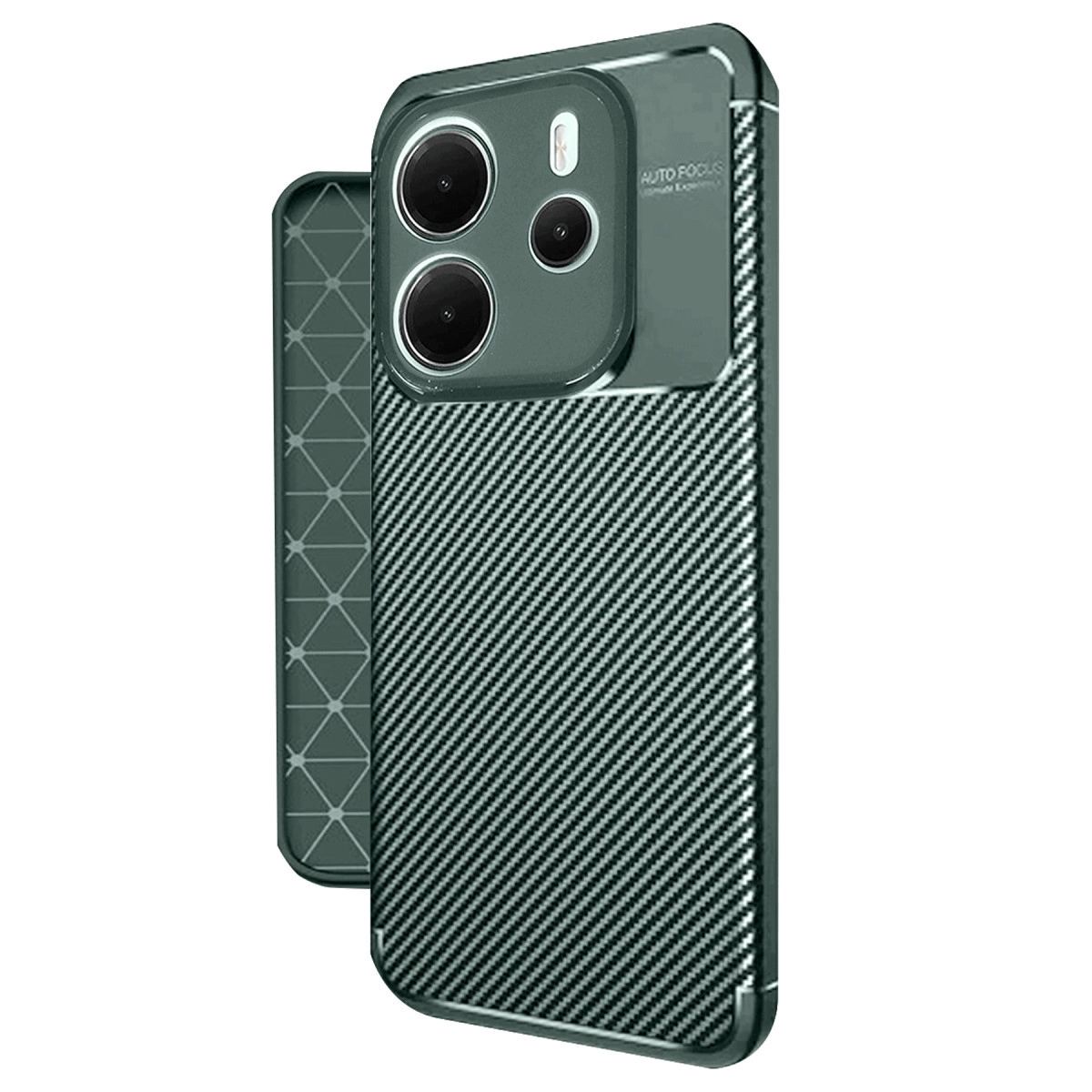 Xiaomi Redmi Note 14 4g Kılıf Auto Focus Karbon Kapak - Koyu Yeşil