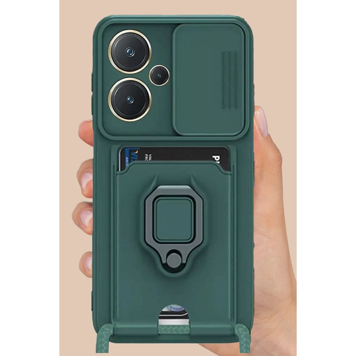 Xiaomi Redmi Note 13 Pro Plus Kılıf Zuma Kartvizitli Yüzüklü Silikon - Lacivert