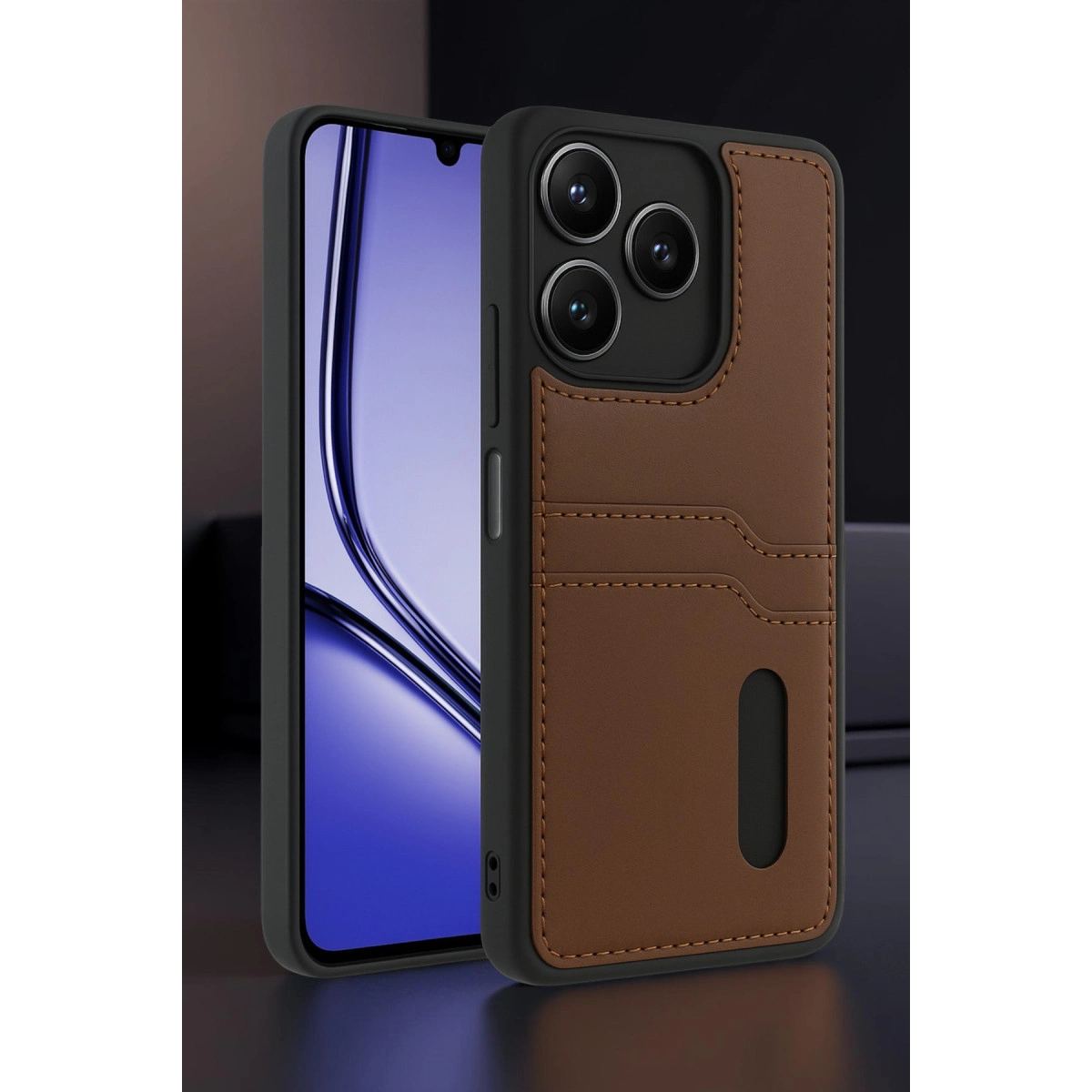 Realme Note 50 4g Kılıf Sara Kartvizitli Deri Kılıf - Taba