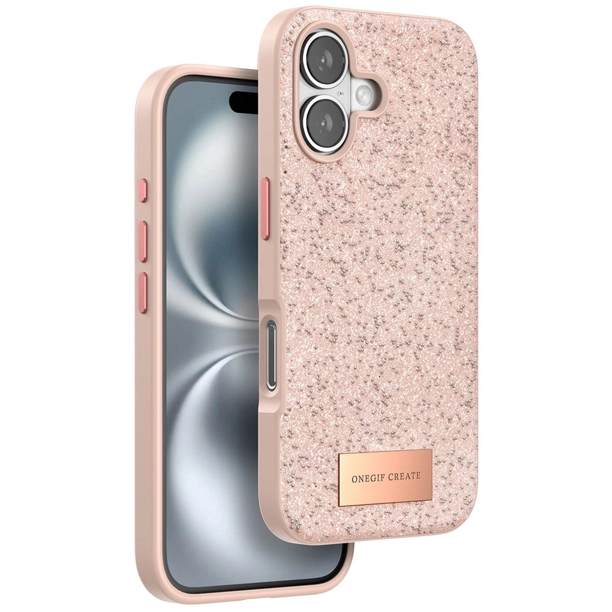 Onegif Apple İphone 16 Plus Bright Simli Kapak - Pembe