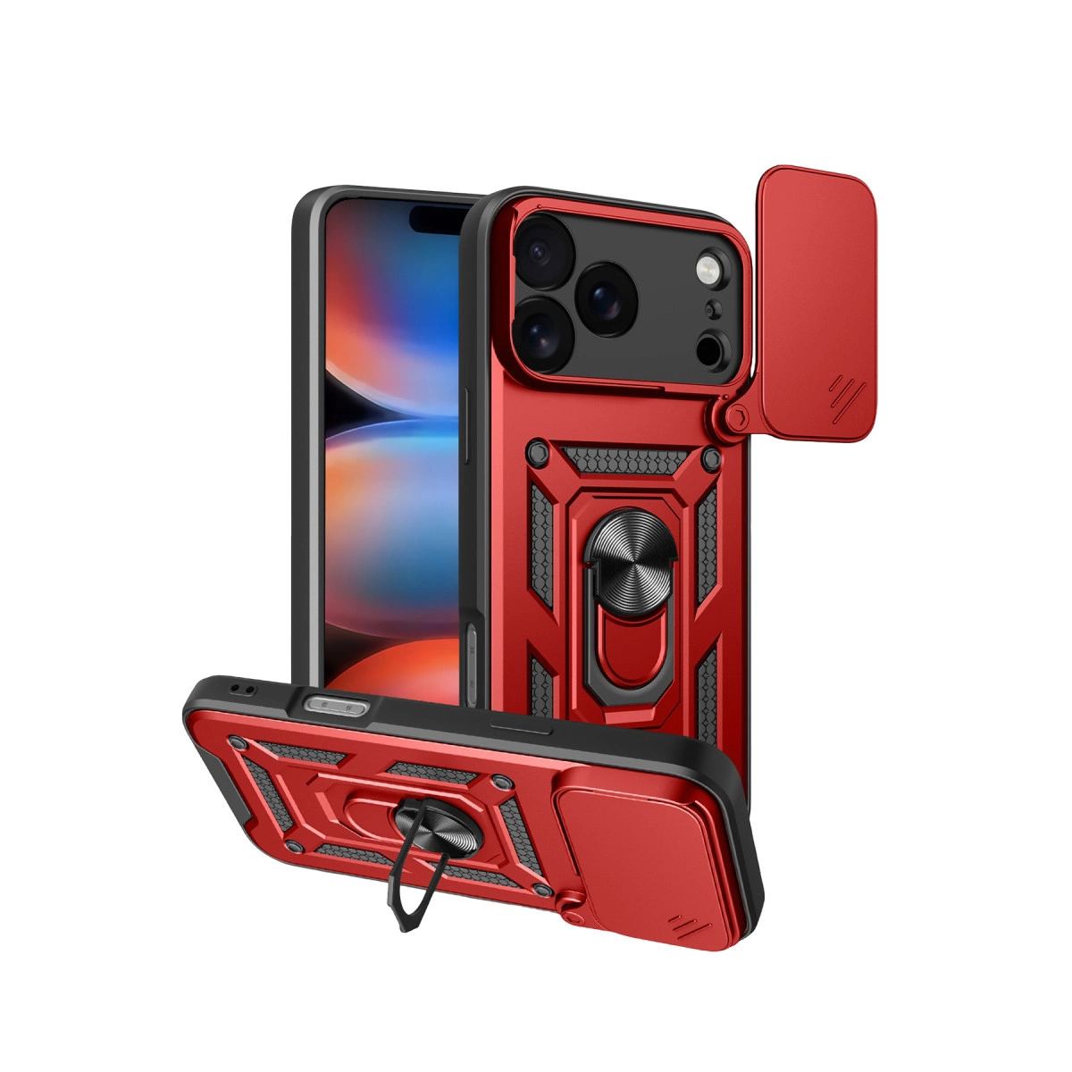 Apple İphone 17 Pro Pars Lens Yüzüklü Silikon - Kırmızı