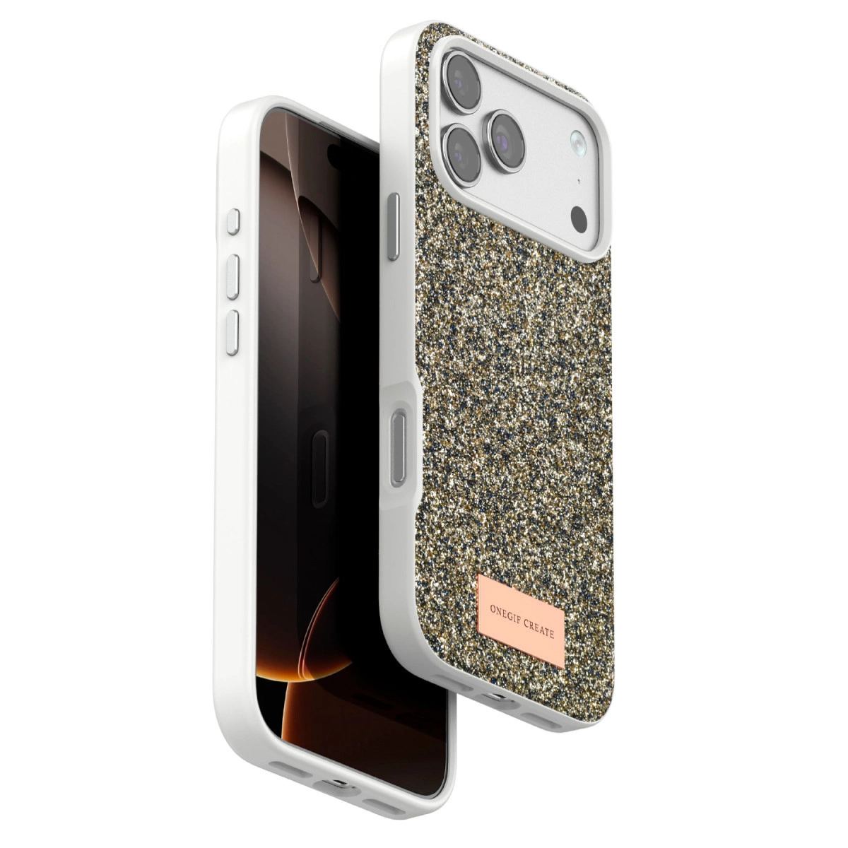 Onegif Apple İphone 17 Pro Bright Simli Kapak - Çöl Titanyum