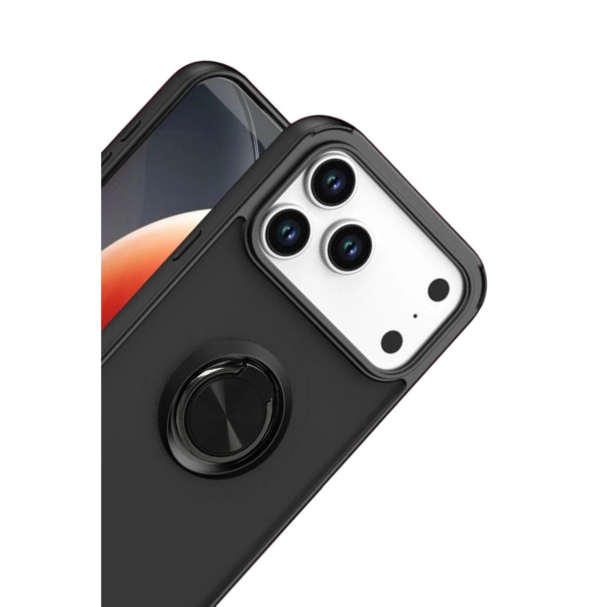 Apple İphone 17 Pro Montreal Yüzüklü Silikon Kapak - Siyah