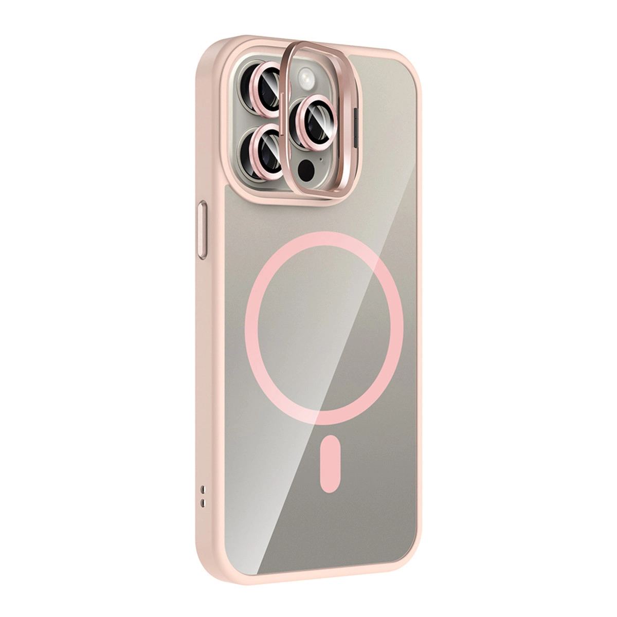 Joko Apple İphone 15 Pro Max Remim Lensli Magsafe Standlı Kapak - Pembe