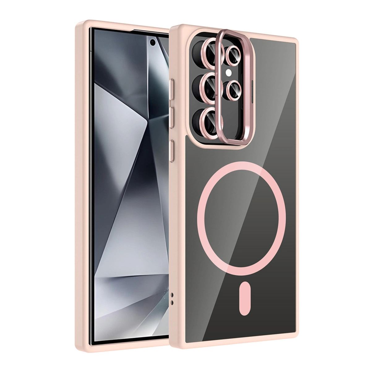Joko Samsung Galaxy S24 Ultra Remim Lensli Magsafe Standlı Kapak - Pembe