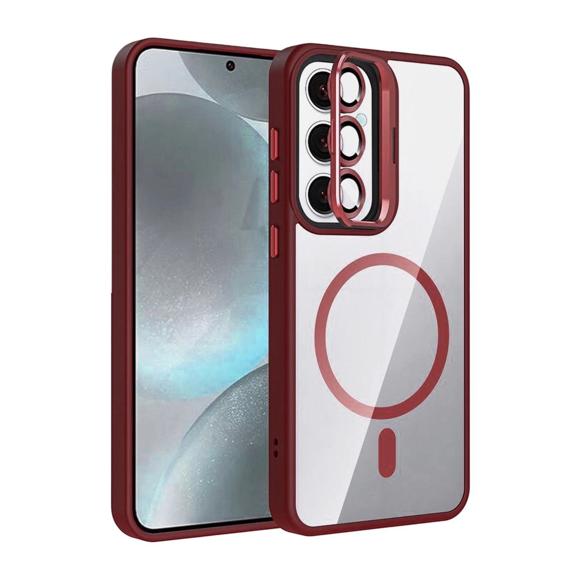 Joko Samsung Galaxy S25 Remim Lensli Magsafe Standlı Kapak - Bordo