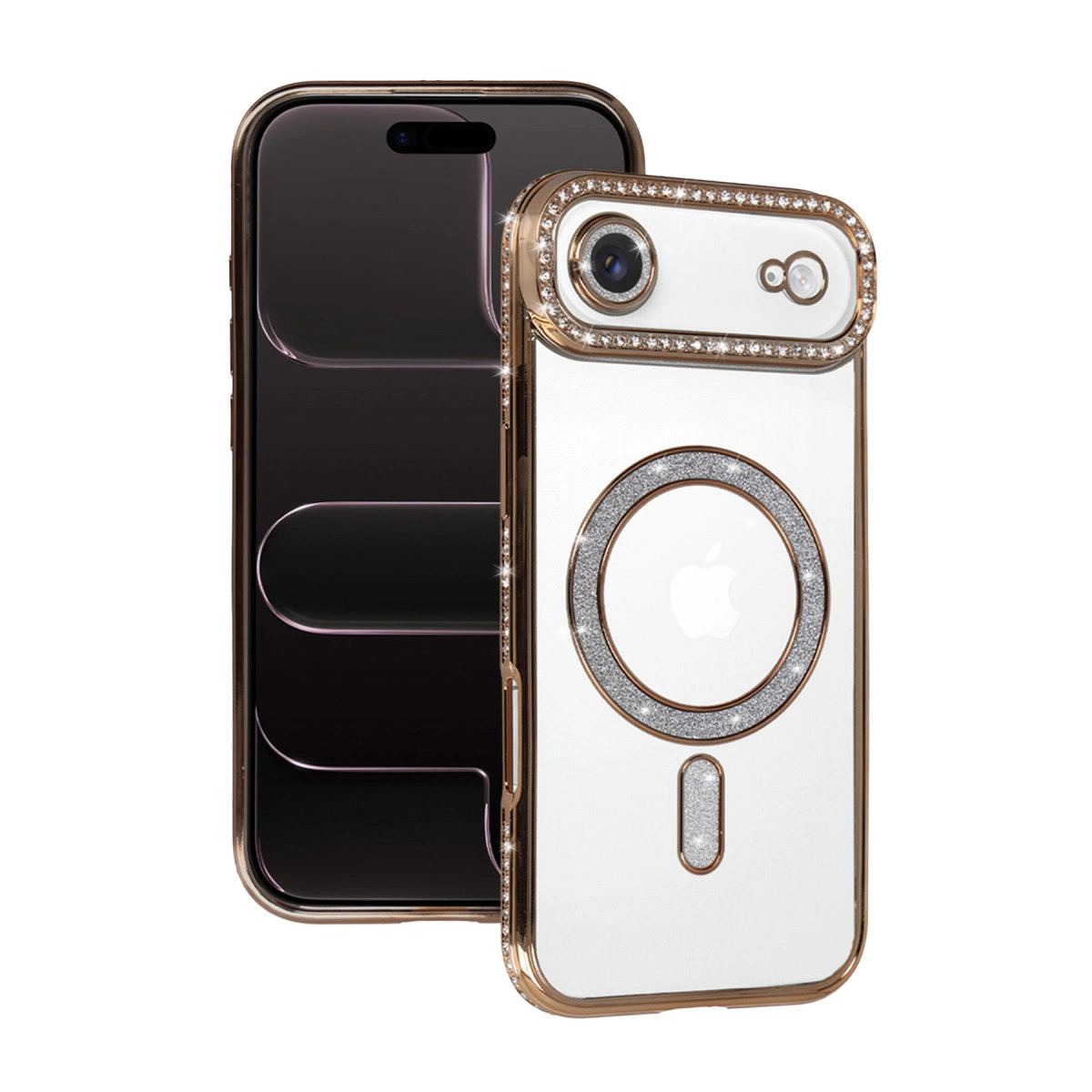 Apple İphone 17 Air Joke Simli Magneticsafe Kılıf - Gold