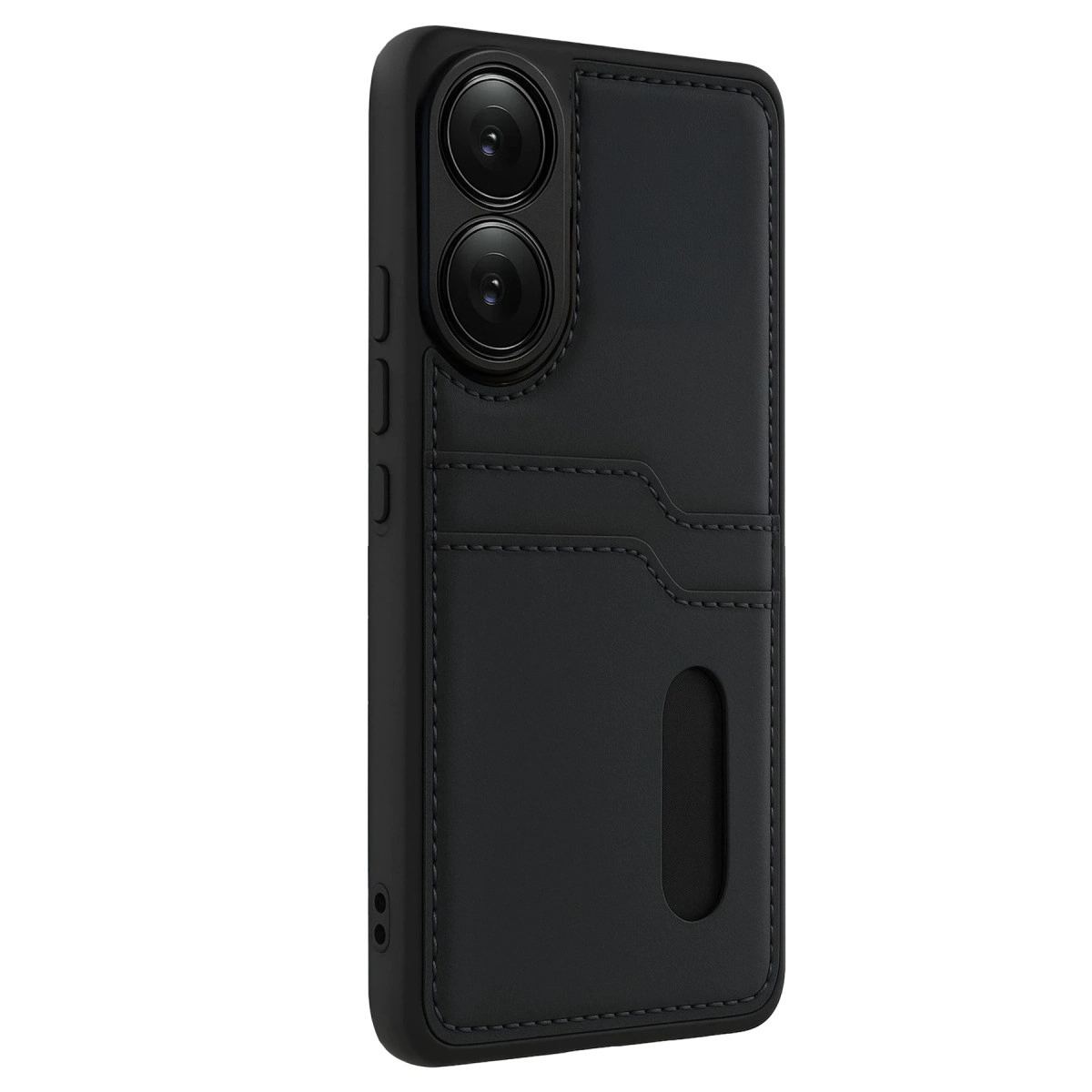 Oppo A38 Sara Kartvizitli Deri Kılıf - Siyah