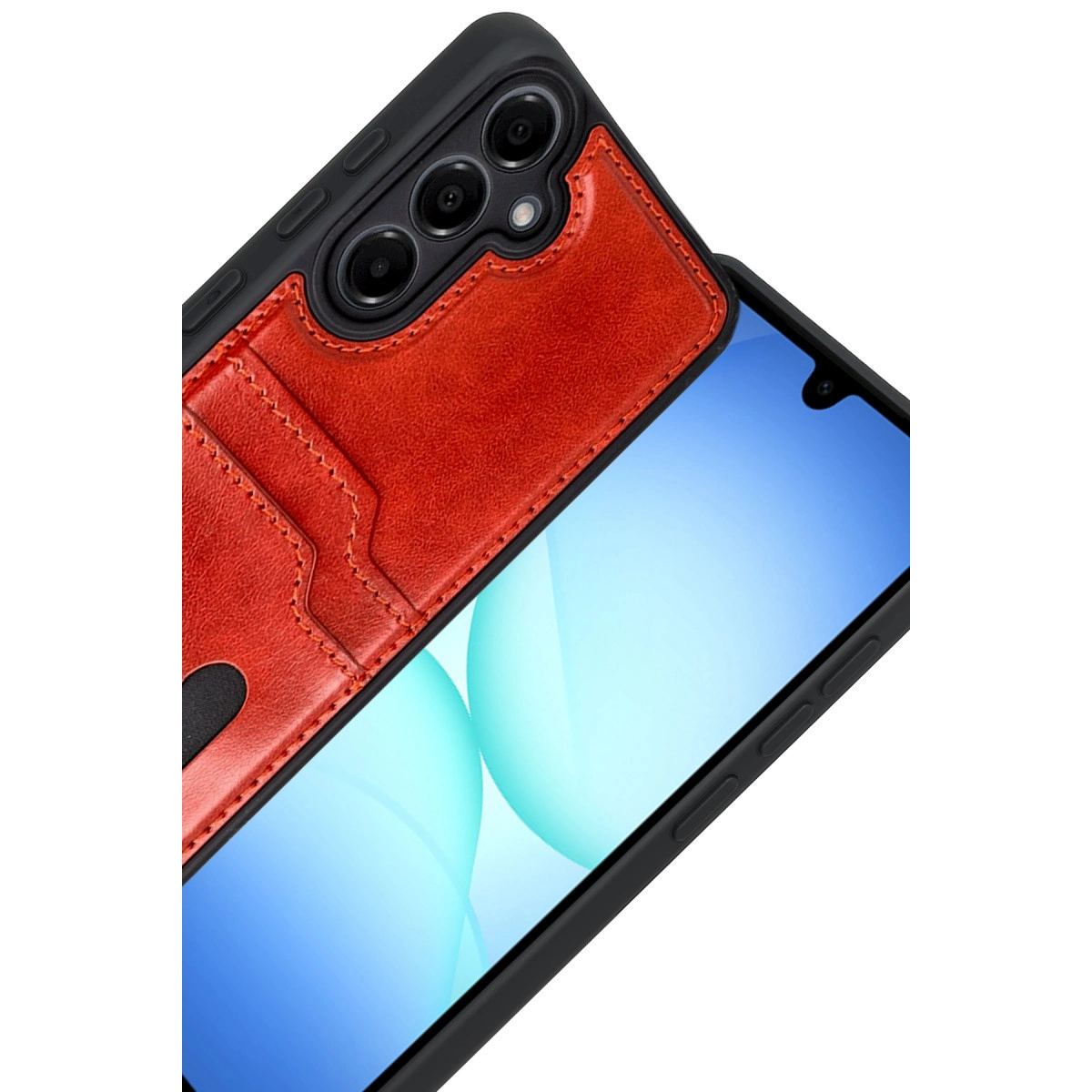 Samsung Galaxy A17 5g Sara Kartvizitli Deri Kılıf - Kırmızı