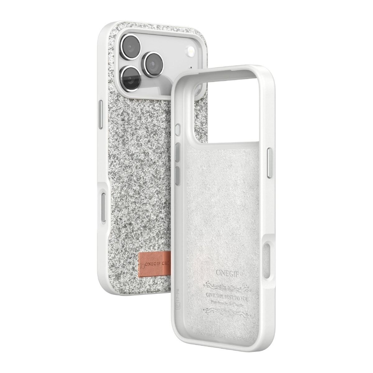 Onegif Apple İphone 17 Pro Bright Simli Kapak - Beyaz