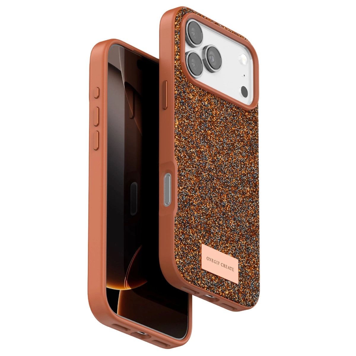 Onegif Apple İphone 17 Pro Bright Simli Kapak - Turuncu
