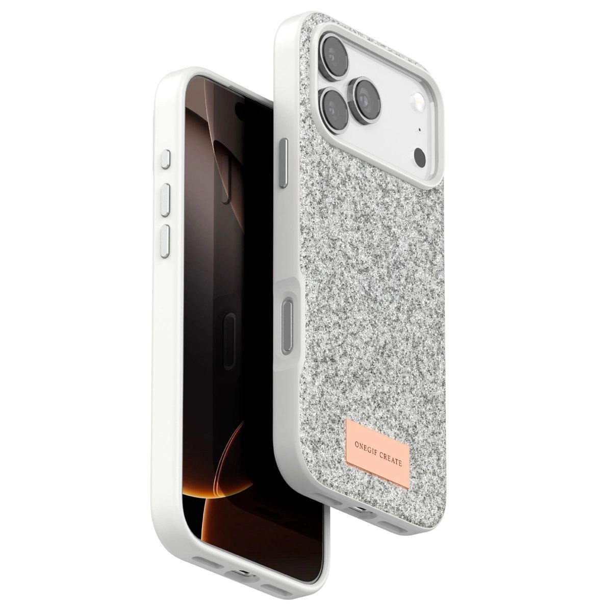 Onegif Apple İphone 17 Pro Max Bright Simli Kapak - Beyaz
