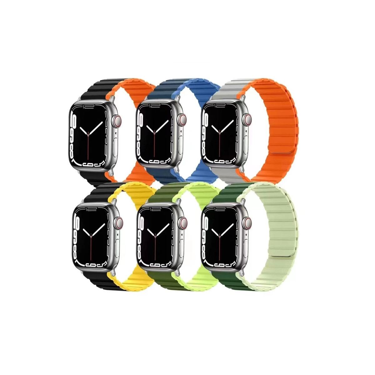 Apple Watch 42mm Mo-wb1 Çift Renk Mıknatıslı Silikon Kordon (saat Değildir) - Koyu Yeşil-açık Yeşil