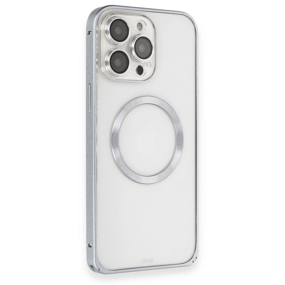 Joko Apple İphone 15 Pro Max Kılıf Metal Bumper Magneticsafe Kapak - Gri