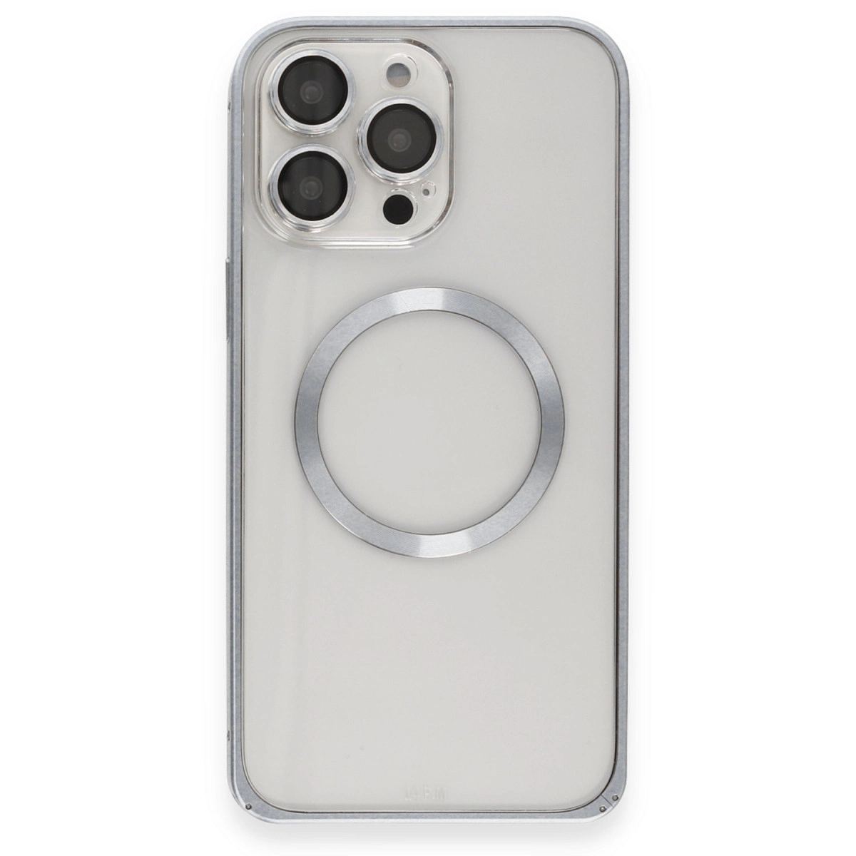 Joko Apple İphone 15 Pro Max Kılıf Metal Bumper Magneticsafe Kapak - Gri