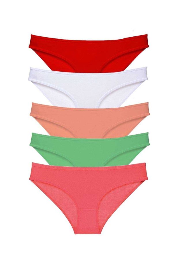 5 adet Süper Eko Set Likralı Kadın Slip Külot Kırmızı Beyaz Pudra Yeşil Fuşya mudanis