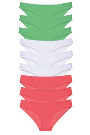 9 adet Süper Eko Set Likralı Kadın Slip Külot Yeşil Beyaz Fuşya