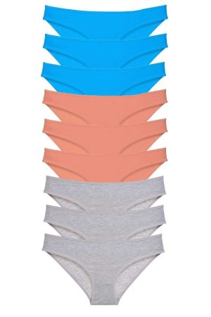 9 adet Süper Eko Set Likralı Kadın Slip Külot Pudra Gri Mavi