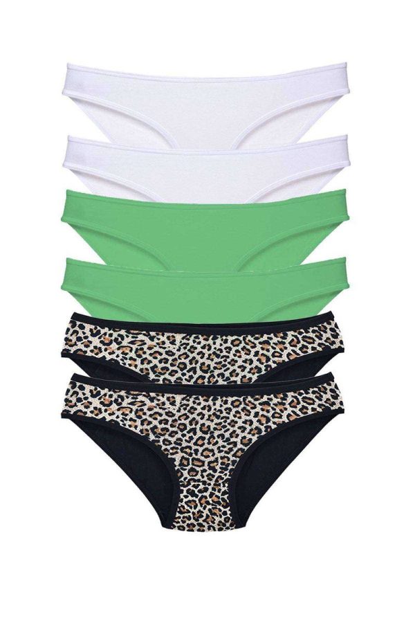 617d555bba0e6-3892.jpg 6 Adet Likralı Kadın Slip Külot Leopar Beyaz Yeşil