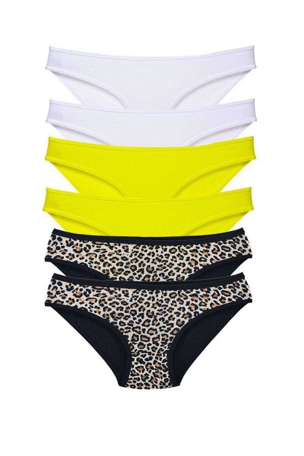 617d55f579a9d-3896.jpg 6 Adet Likralı Kadın Slip Külot Leopar Beyaz Sarı