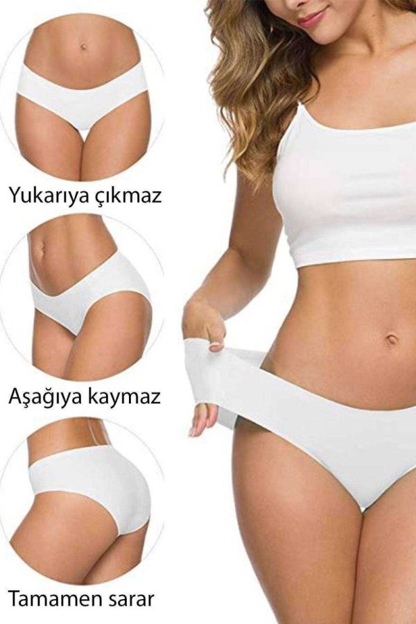 618f9644734d1-5007.jpg 2 Adet Kadın Dikişsiz Lazer Kesim Esnek İz yapmayan Külot Beyaz