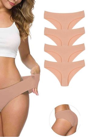 618fa37c8470c-5113.jpg 4 Adet Kadın Dikişsiz Lazer Kesim Esnek İz yapmayan Külot Ten