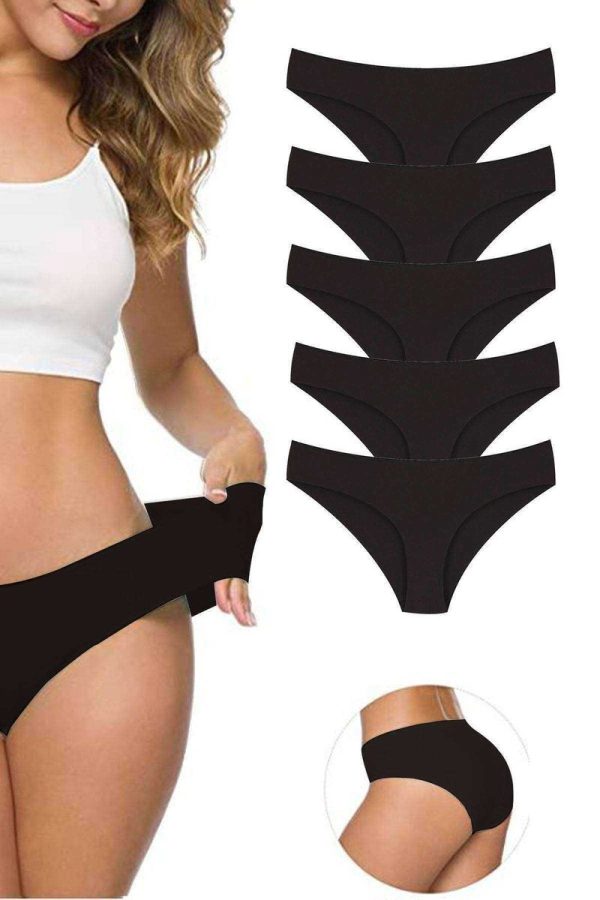 618fa63b33284-5158.jpg 5 Adet Kadın Dikişsiz Lazer Kesim Esnek İz yapmayan Külot Siyah