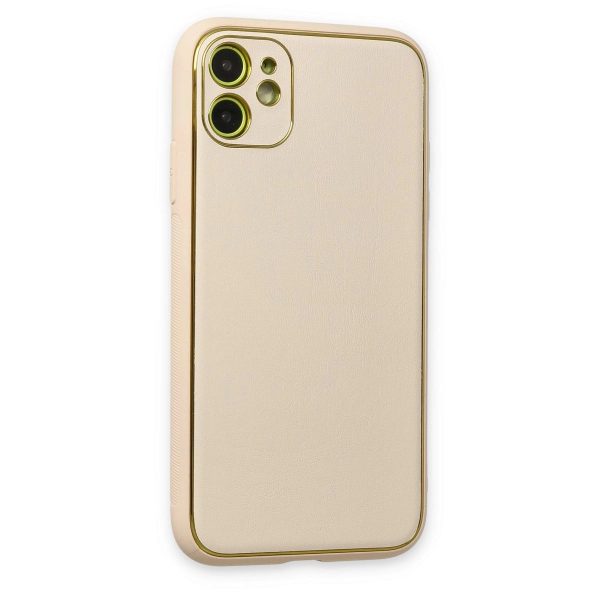 Apple İphone 12 Kılıf Coco Deri Silikon Kapak - Gold