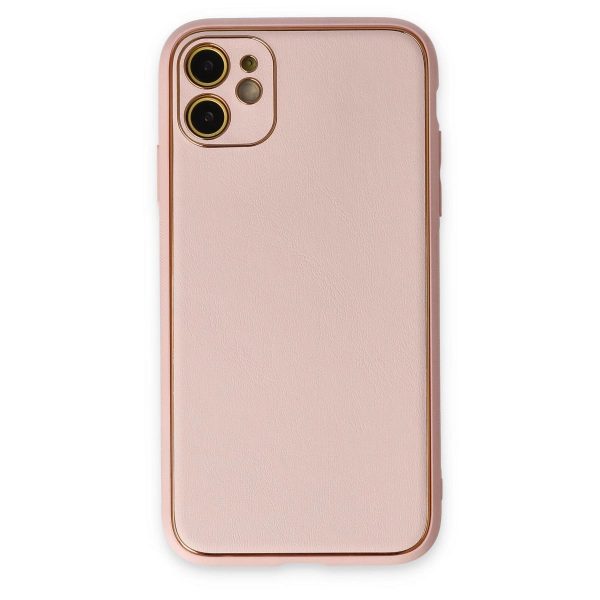 Apple İphone 12 Kılıf Coco Deri Silikon Kapak - Pudra