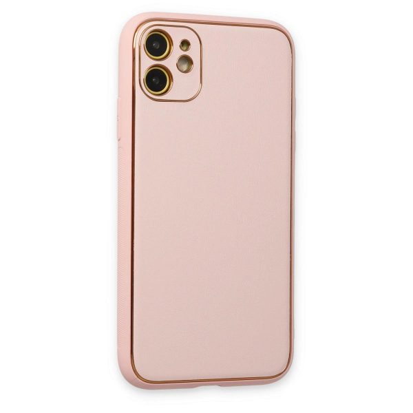 Apple İphone 12 Kılıf Coco Deri Silikon Kapak - Pudra