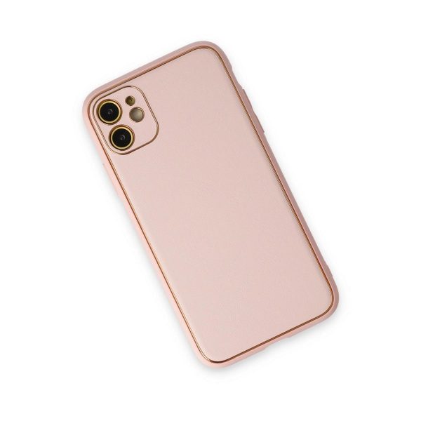 Apple İphone 12 Kılıf Coco Deri Silikon Kapak - Pudra
