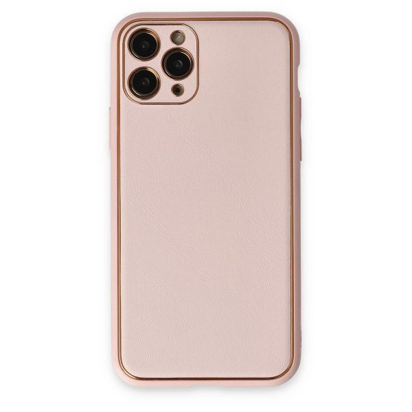 Apple İphone 11 Pro Max Kılıf Coco Deri Silikon Kapak - Pudra
