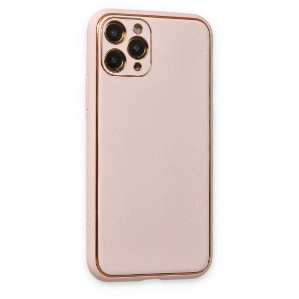 Apple İphone 11 Pro Max Kılıf Coco Deri Silikon Kapak - Pudra