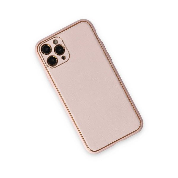 Apple İphone 11 Pro Max Kılıf Coco Deri Silikon Kapak - Pudra