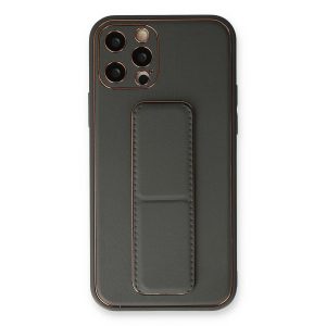 Apple İphone 12 Pro Kılıf Coco Deri Standlı Kapak - Füme