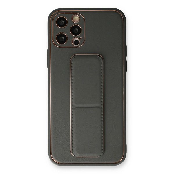 Apple İphone 12 Pro Kılıf Coco Deri Standlı Kapak - Füme