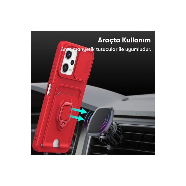 Xiaomi Redmi Note 12 Pro 5g Kılıf Zuma Kartvizitli Yüzüklü Silikon - Kırmızı